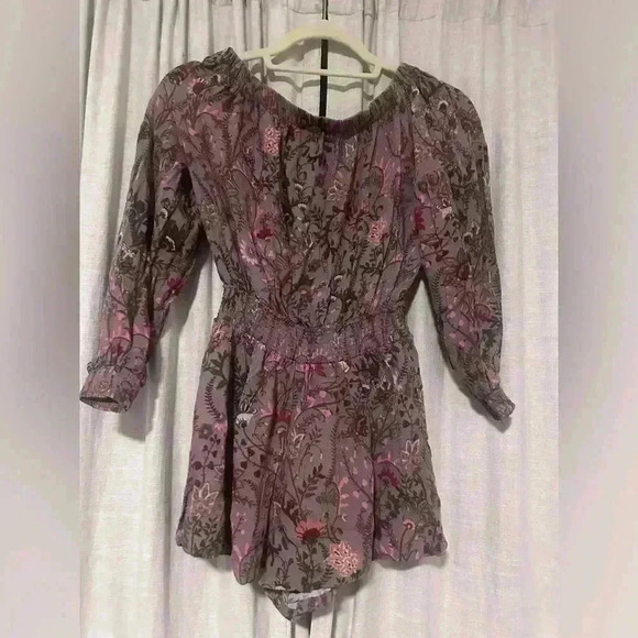 Free People Pants - Free People Floral Romper with Smocked Waist & Open Back, Purple/Pink, XS Spring